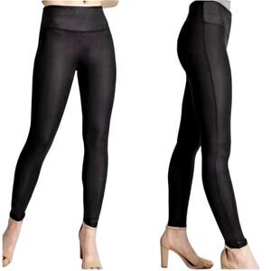 Heyson Black Textured Faux Leather Leggings Medium